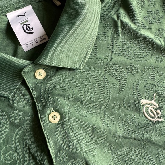 QUIET GOLF X PUMA Jacquard Paisley Polo Green Men's Small - Picture 3 of 3